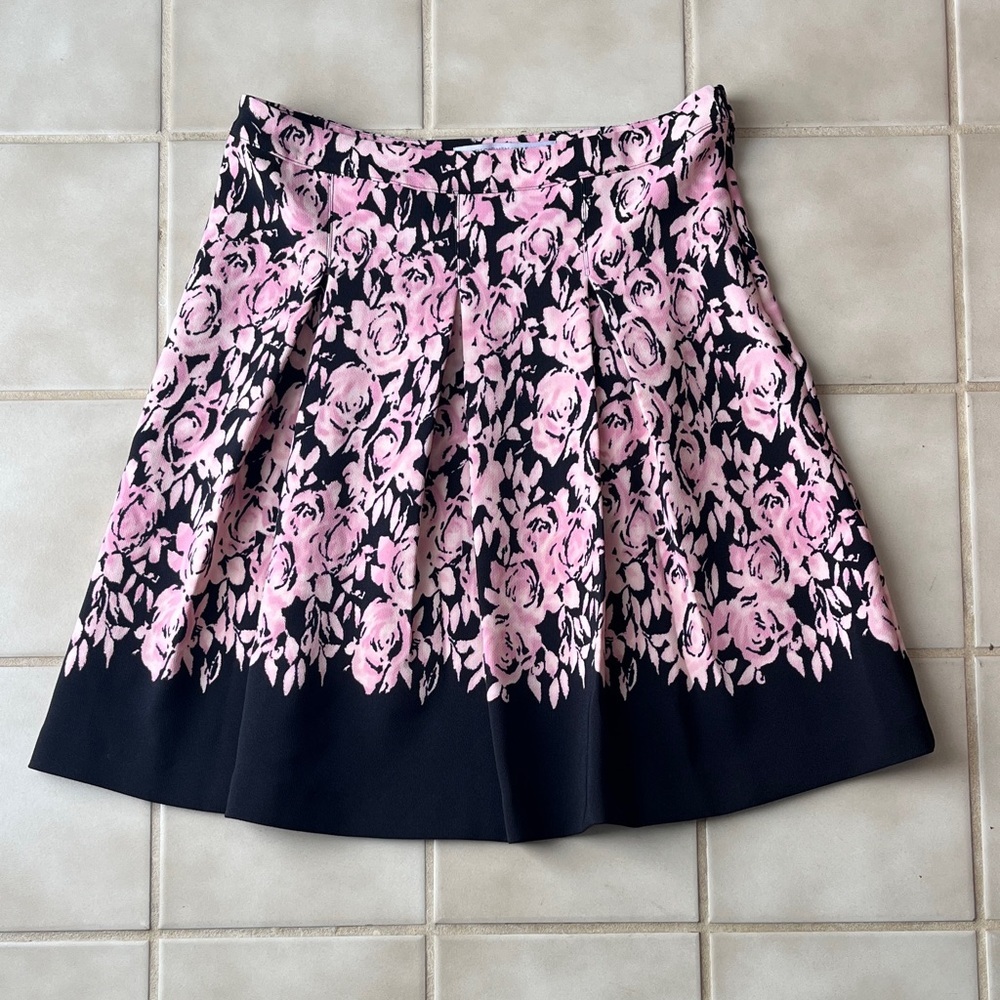 LUXE Floral Pink and Black Women's Skirt, Office Chic
